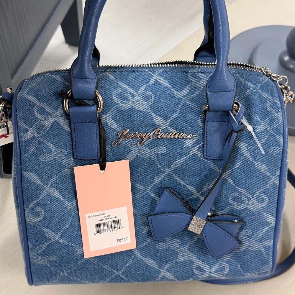 Juicy Couture Blue Denim Logo Satchel with Bow Charm